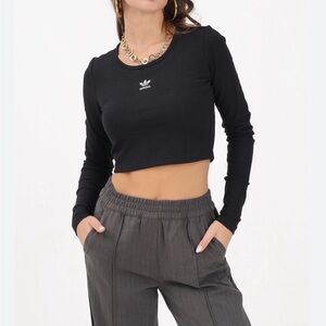 NWT Adidas Women’s S Black Cropped Long Sleeve Top ESS Originals Athleisure